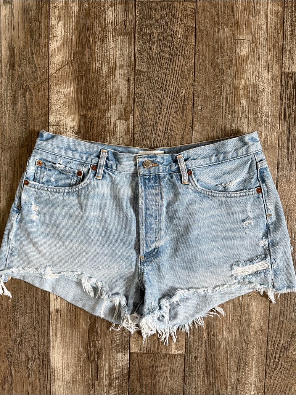 🌟AGOLDE PARKER 🌟Light Wash Distressed Denim Cutoff Shorts, 31 💯 COTTON #2